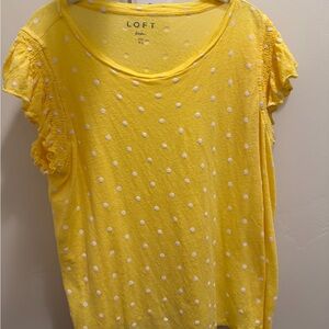 LOFT Yellow Dot Linen Ruffle Sleeve Short Sleeve Tee